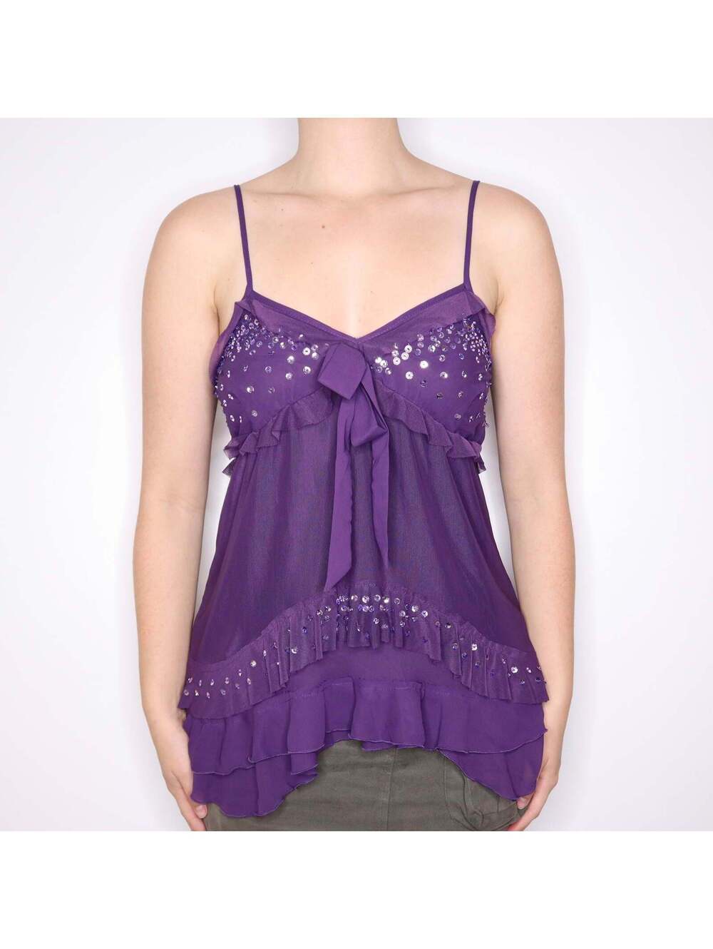 Y2K Italian Brand Purple Beaded Sequin Babydoll Top (S)